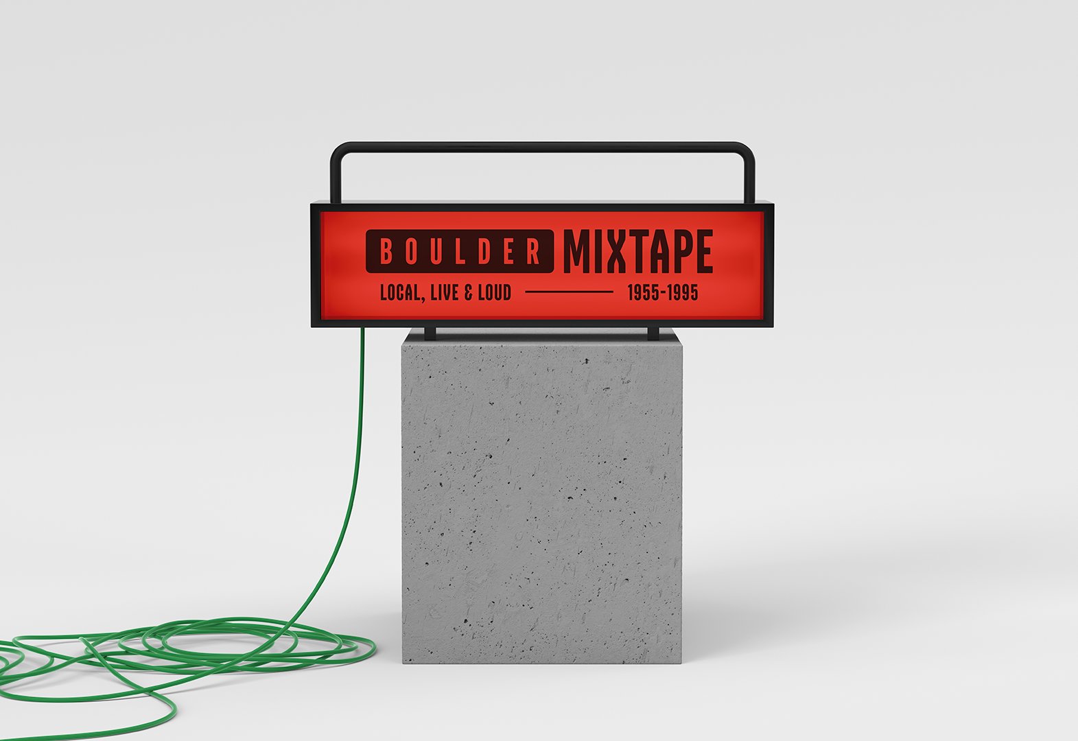 Boulder Mixtape exhibit identity, environmental hero mockup